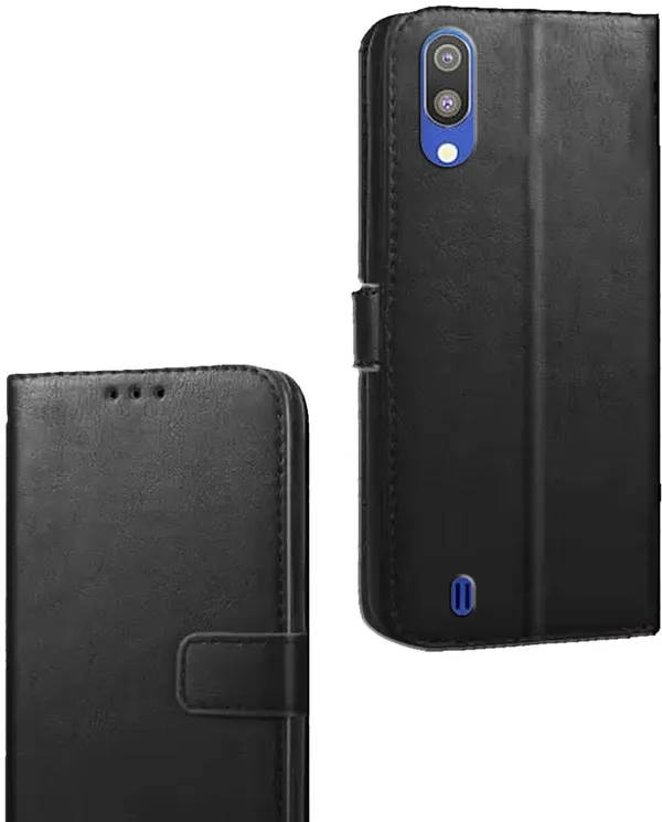 Black_Artificial_Leather_Samsung_Galaxy_M10_Flip_Cover