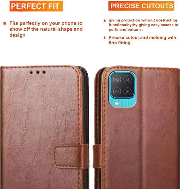 Brown_Artificial_Leather_Samsung_Galaxy_M12_Flip_Cover