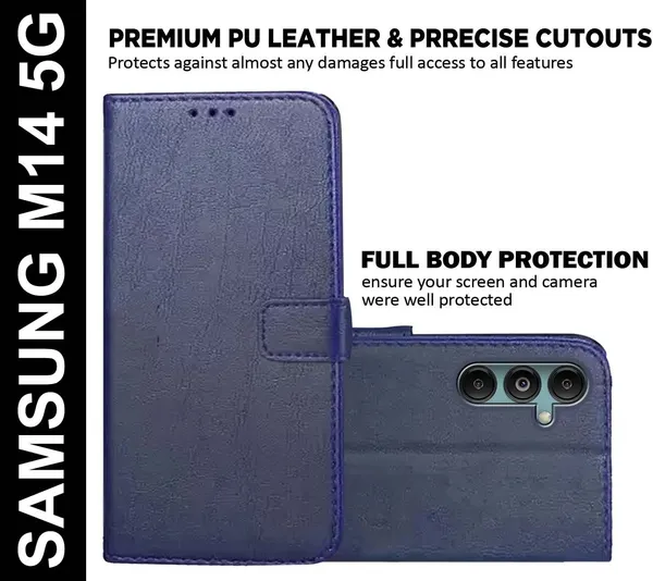Blue_Artificial_Leather_Samsung_M14_5G_Back_Cover