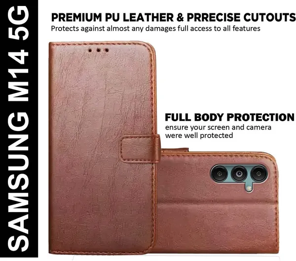 Brown_Artificial_Leather_Samsung_M14_5G_Back_Cover