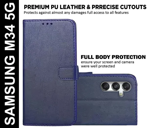 Blue_Artificial_Leather_Samsung_M34_5G_Flip_Cover