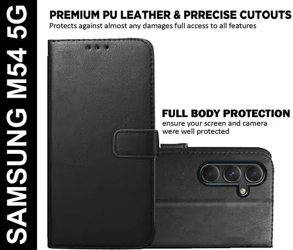 Black_Artificial_Leather_Samsung_M54_5G_Flip_Cover