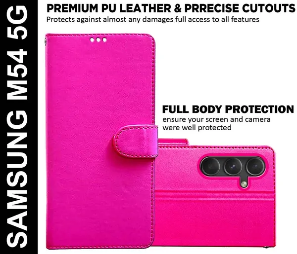 Pink_Artificial_Leather_Samsung_M54_5G_Flip_Cover