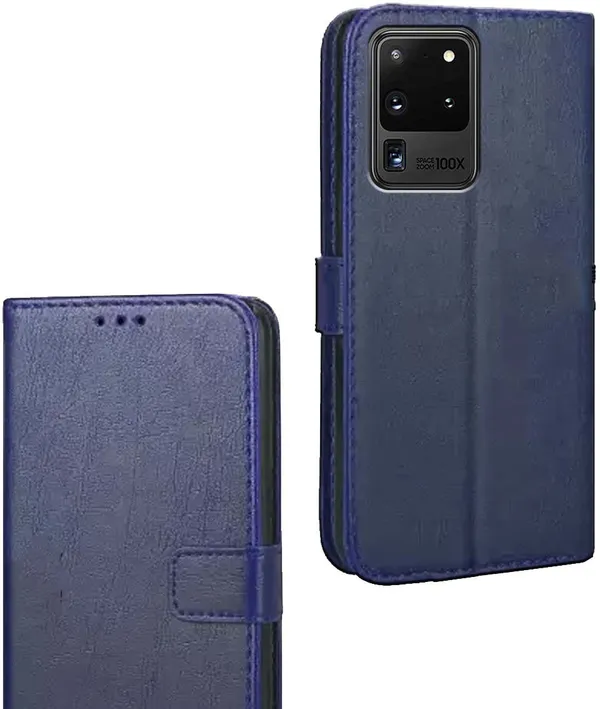Blue_Artificial_Leather_Samsung_Galaxy_S20_Ultra_Flip_Cover