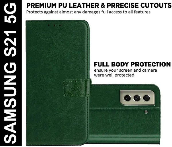 Green_Artificial_Leather_Samsung_S21_5G_Back_Cover