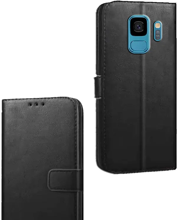 Black_Artificial_Leather_Samsung_Galaxy_S9_Flip_Cover
