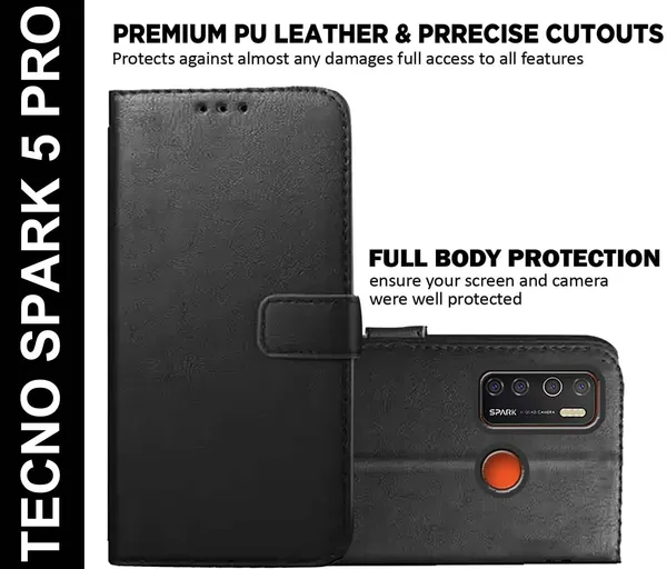 Black_Artificial_Leather_Tecno_Spark_5_Pro_Back_Cover