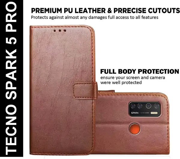 Brown_Artificial_Leather_Tecno_Spark_5_Pro_Back_Cover