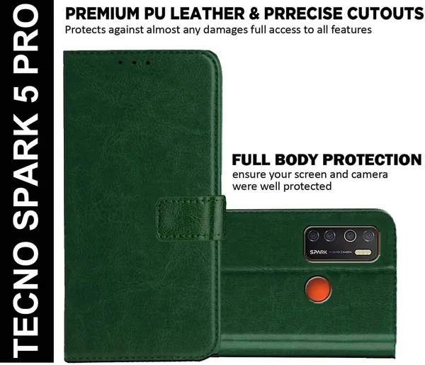 Green_Artificial_Leather_Tecno_Spark_5_Pro_Back_Cover