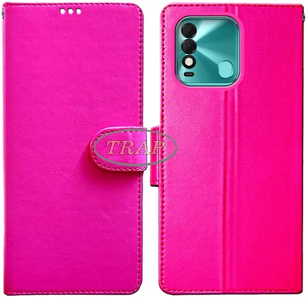 Pink_Artificial_Leather_Tecno_Spark_8T_Flip_Cover