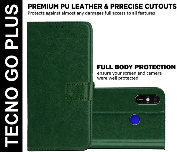 Green_Artificial_Leather_Tecno_Spark_GO_Plus_Flip_Cover