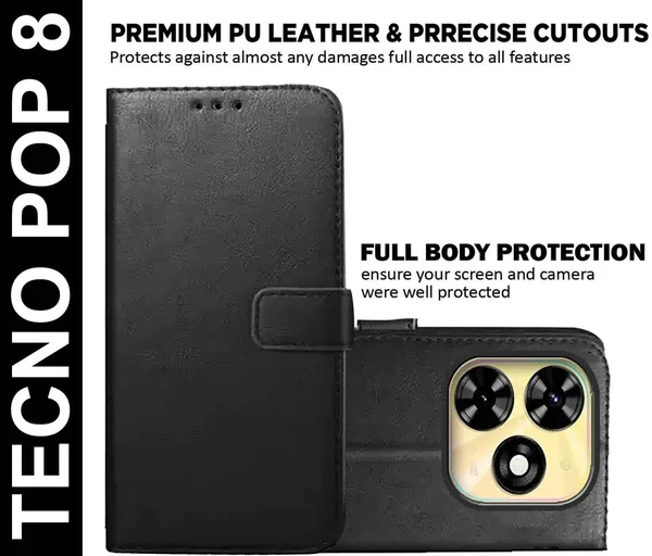 Black_Artificial_Leather_Tecno_Pop_8_Back_Cover