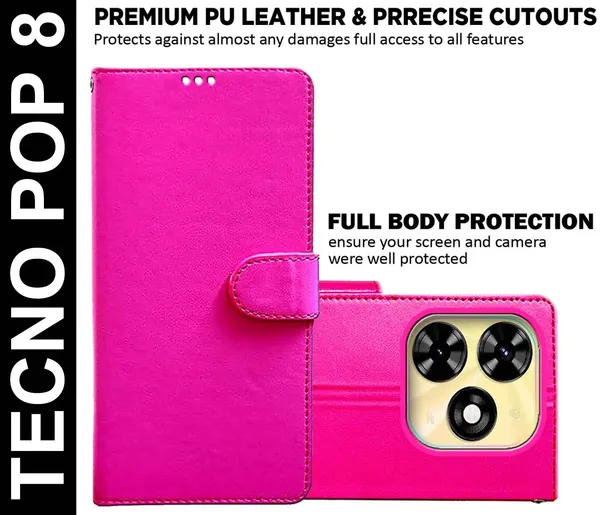 Pink_Artificial_Leather_Tecno_Pop_8_Back_Cover