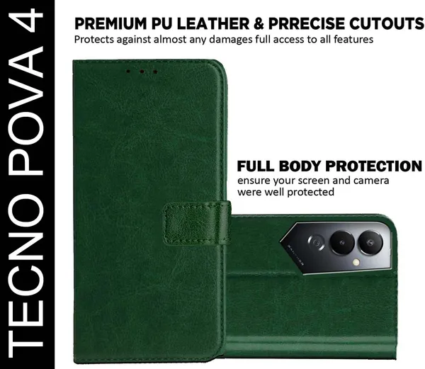 Green_Artificial_Leather_Tecno_Pova_4_Back_Cover