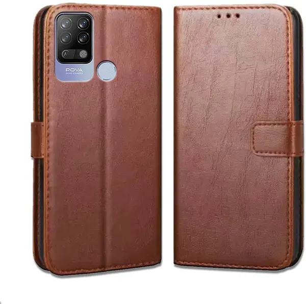 Brown_Leather_Tecno_Pova_Flip_Cover