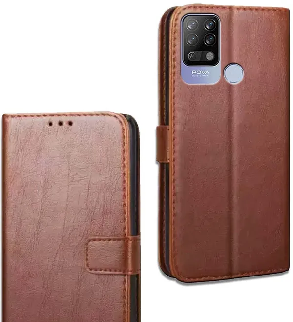 Brown_Leather_Tecno_Pova_Flip_Cover