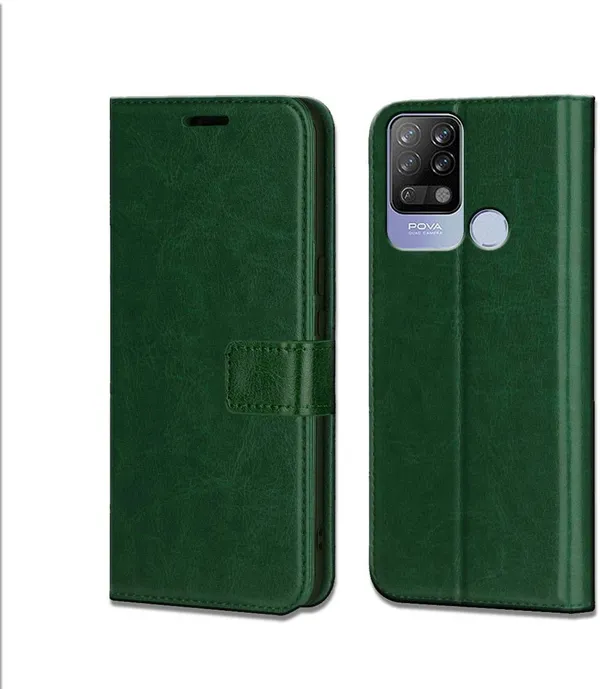 Green_Leather_Tecno_Pova_Flip_Cover