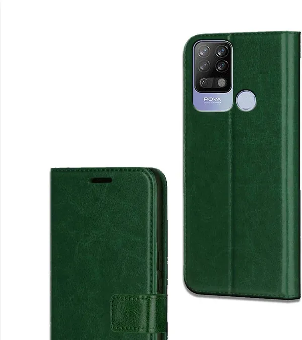 Green_Leather_Tecno_Pova_Flip_Cover