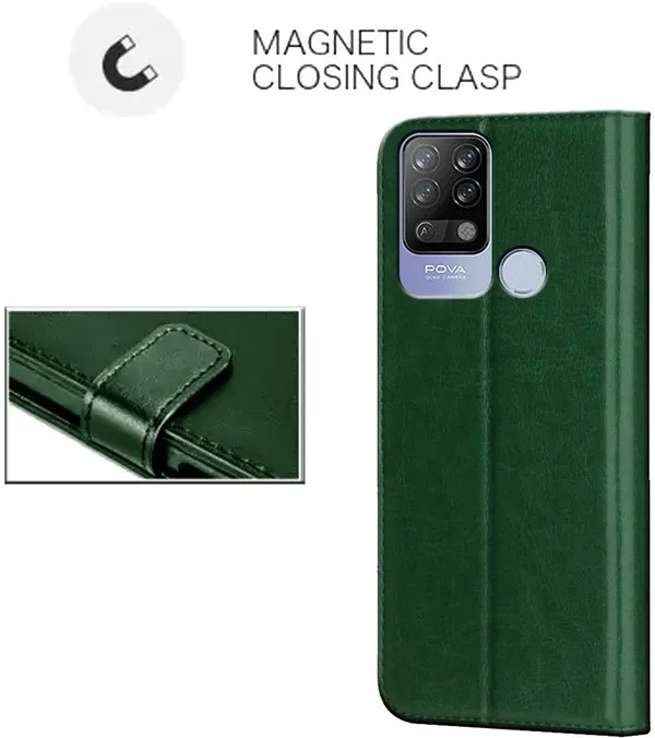 Green_Leather_Tecno_Pova_Flip_Cover