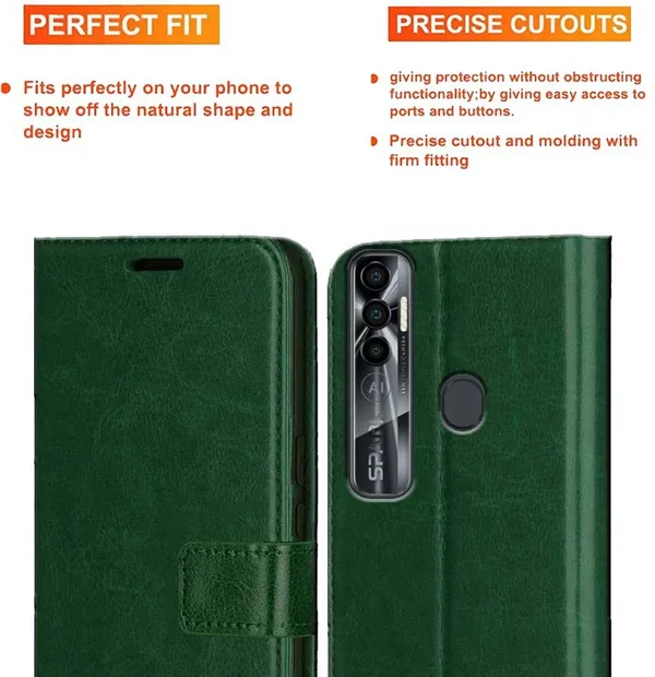 Green_Artificial_Leather_Tecno_Spark_7_Pro_Flip_Cover