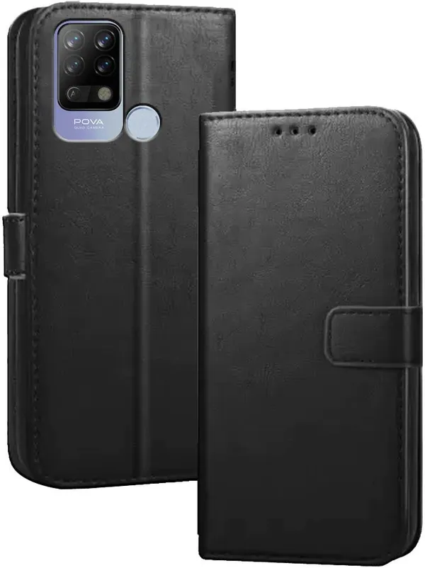 Black_Artificial_Leather_Tecno_Pova_Flip_Cover