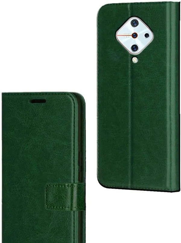 Green_Artificial_Leather_Vivo_S1_Pro_Flip_Cover