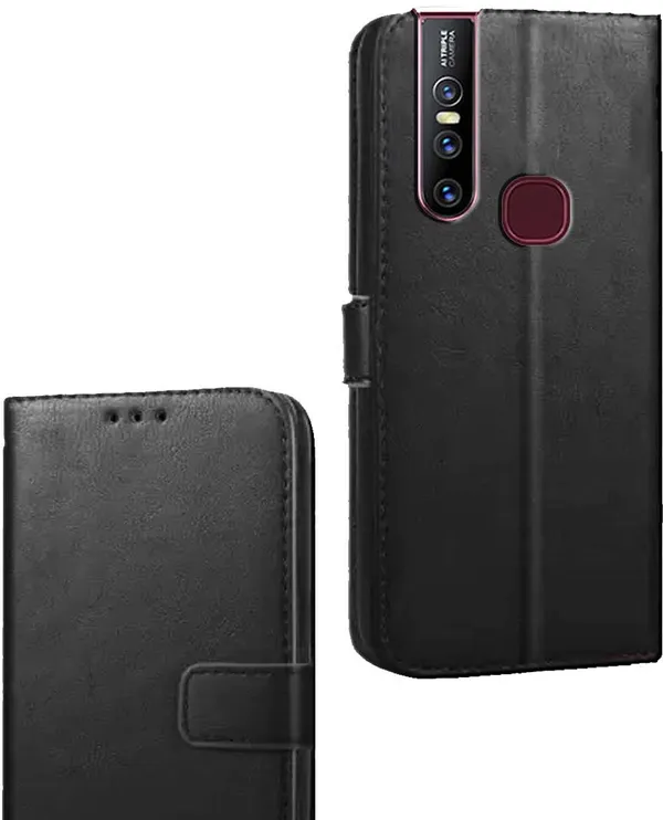 Black_Artificial_Leather_Vivo_V15_Flip_Cover