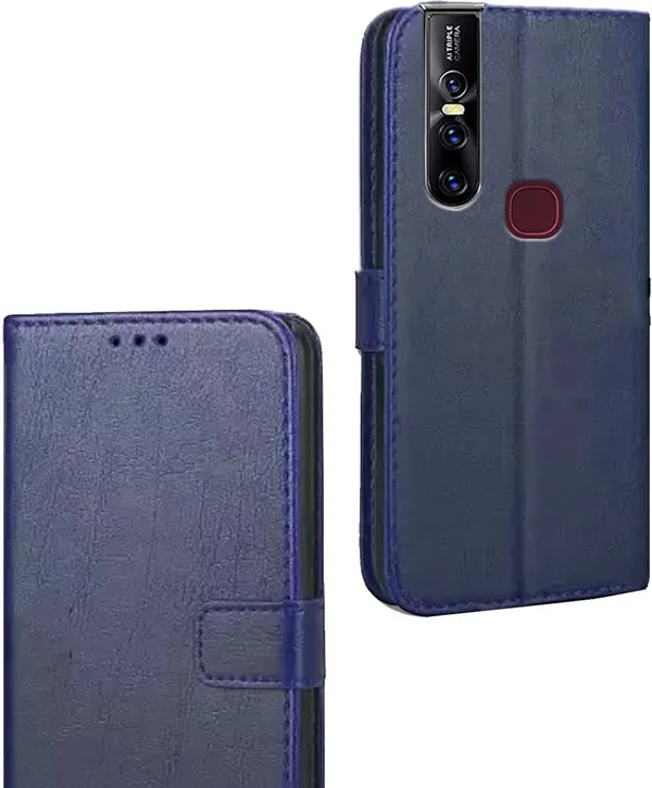 Blue_Artificial_Leather_Vivo_V15_Flip_Cover