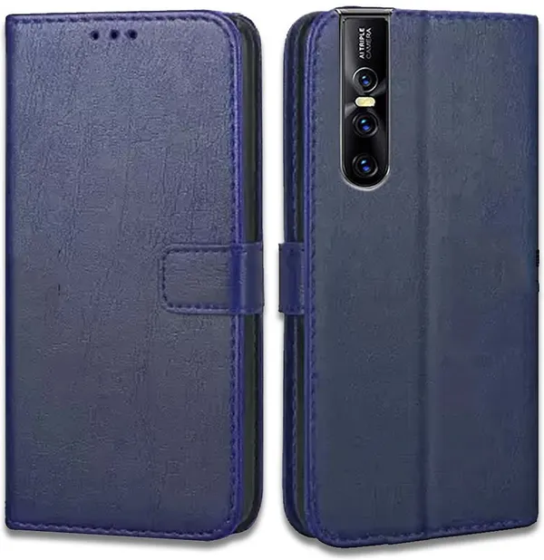 Blue_Artificial_Leather_Vivo_V15_Pro_Flip_Cover