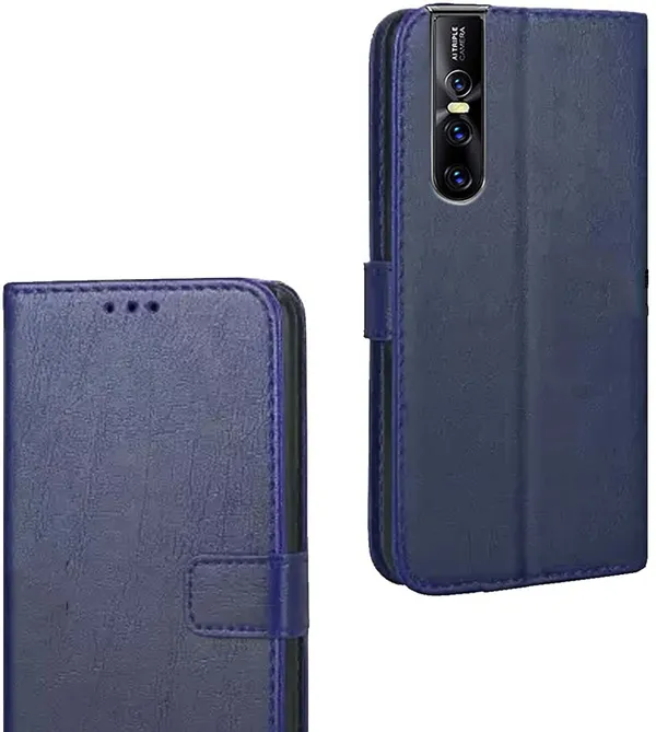 Blue_Artificial_Leather_Vivo_V15_Pro_Flip_Cover