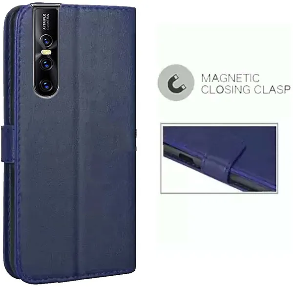 Blue_Artificial_Leather_Vivo_V15_Pro_Flip_Cover