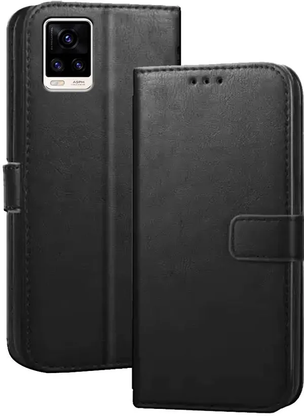 Black_Artificial_Leather_Vivo_V20_Flip_Cover