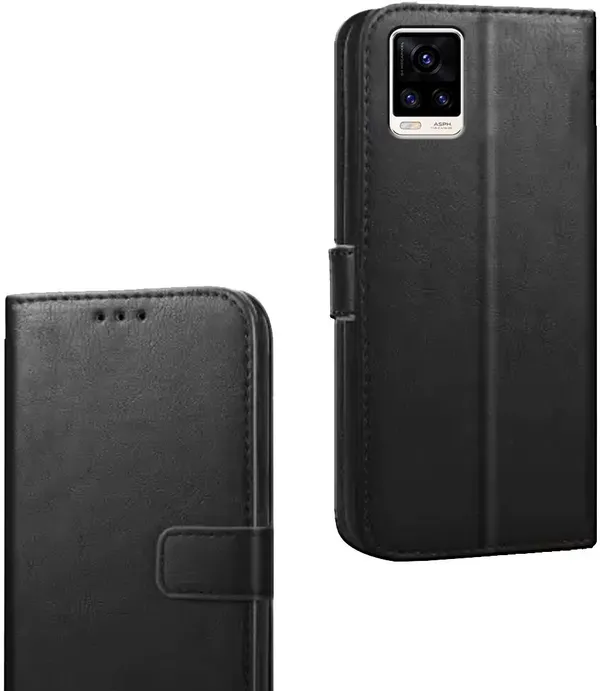 Black_Artificial_Leather_Vivo_V20_Flip_Cover