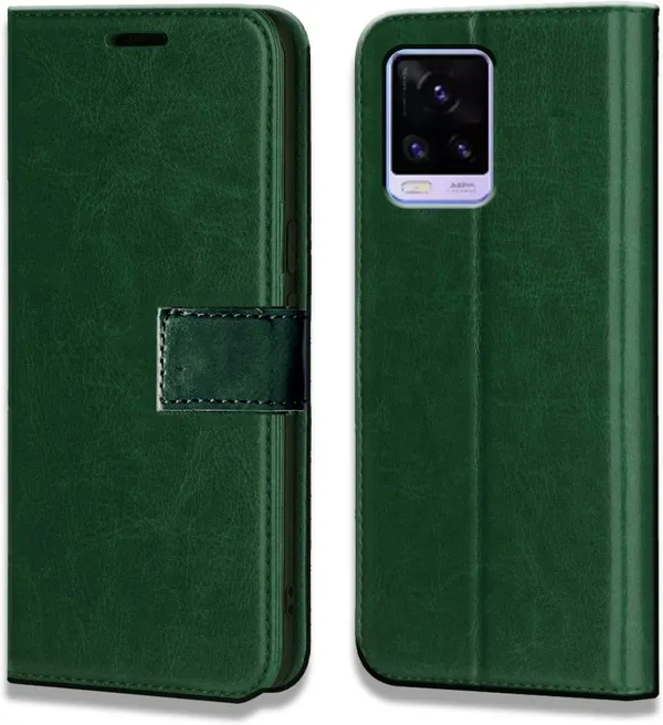 Green_Artificial_Leather_Vivo_V20_Flip_Cover