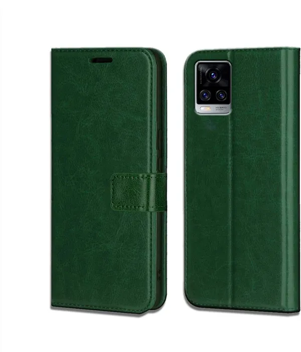 Green_Artificial_Leather_Vivo_V20_Pro_Flip_Cover