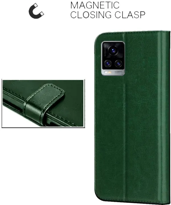 Green_Artificial_Leather_Vivo_V20_Pro_Flip_Cover