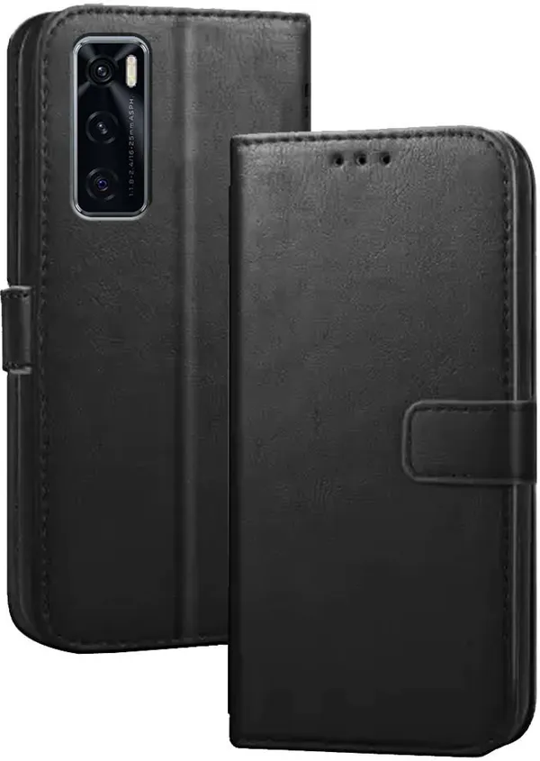 Black_Artificial_Leather_Vivo_V20_SE_Flip_Cover
