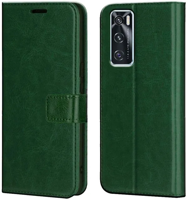 Green_Artificial_Leather_Vivo_V20_SE_Flip_Cover