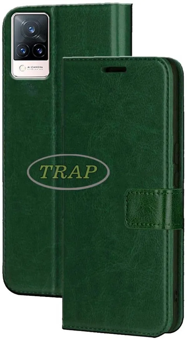 Green_Artificial_Leather_Vivo_V21_5G_Flip_Cover