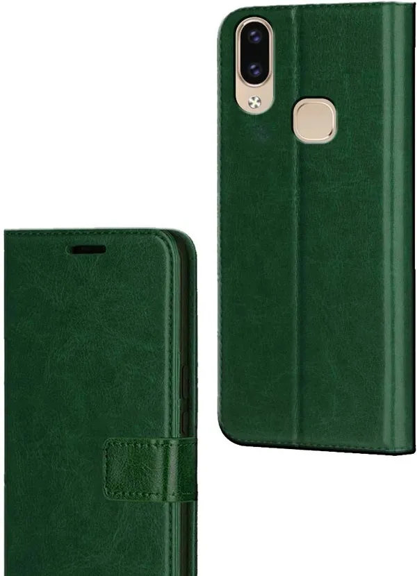 Green_Artificial_Leather_Vivo_V9_Pro_Flip_Cover