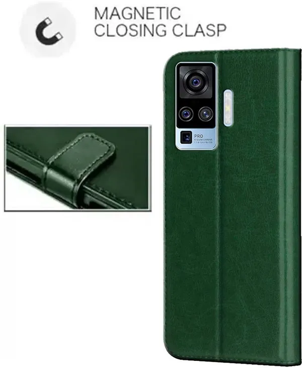 Green_Artificial_Leather_Vivo_X50_Pro_Flip_Cover