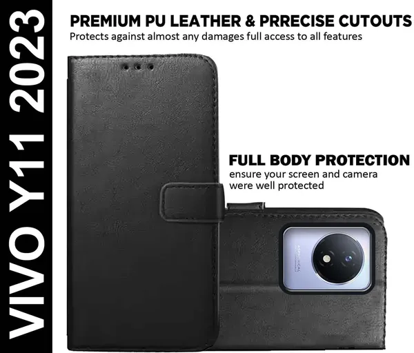 Black_Artificial_Leather_Vivo_Y11_2023_Flip_Cover