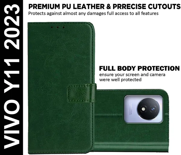 Green_Artificial_Leather_Vivo_Y11_2023_Flip_Cover
