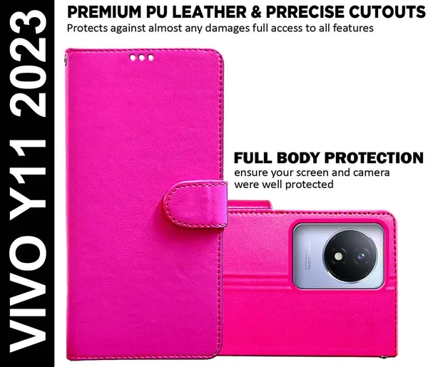 Pink_Artificial_Leather_Vivo_Y11_2023_Flip_Cover