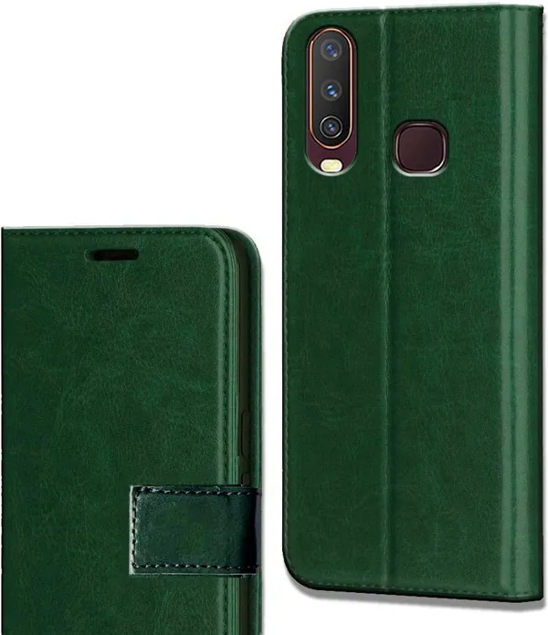 Green_Artificial_Leather_Vivo_Y12_Flip_Cover