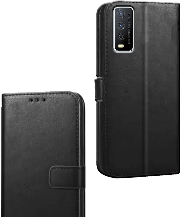 Black_Artificial_Leather_Vivo_Y12S_Flip_Cover