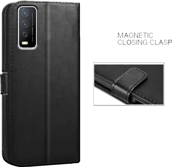 Black_Artificial_Leather_Vivo_Y12S_Flip_Cover