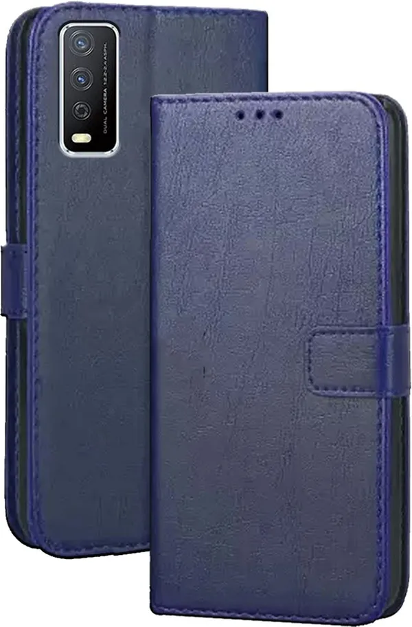 Blue_Artificial_Leather_Vivo_Y12S_Flip_Cover