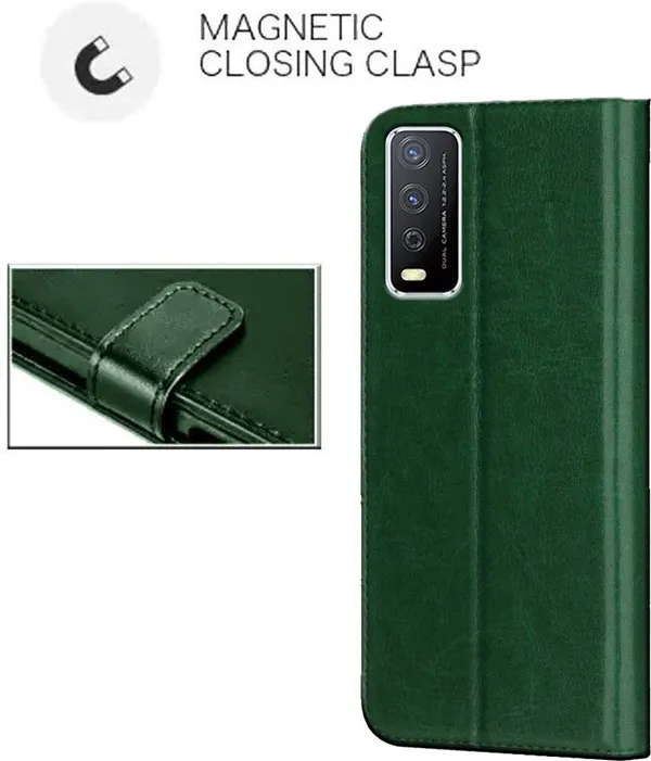 Green_Artificial_Leather_Vivo_Y12S_Flip_Cover