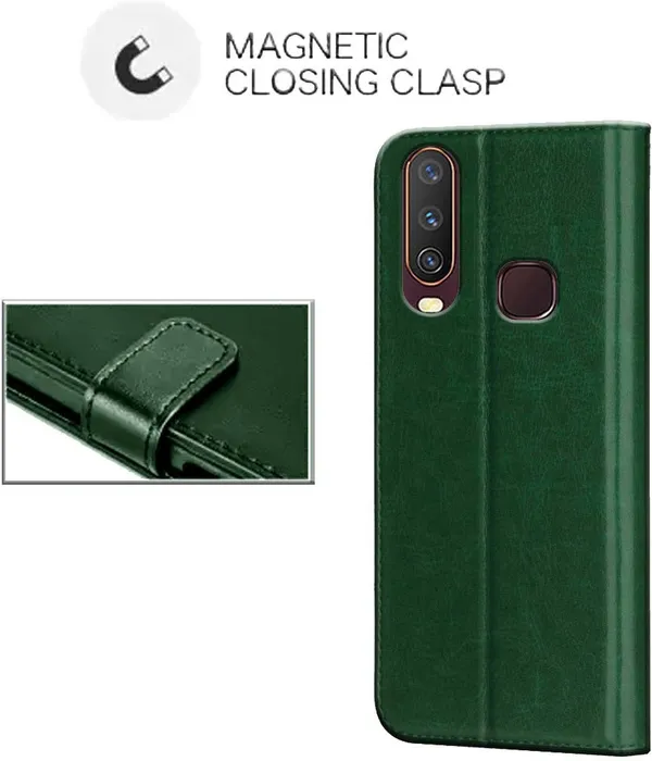 Green_Artificial_Leather_Vivo_Y17_Flip_Cover